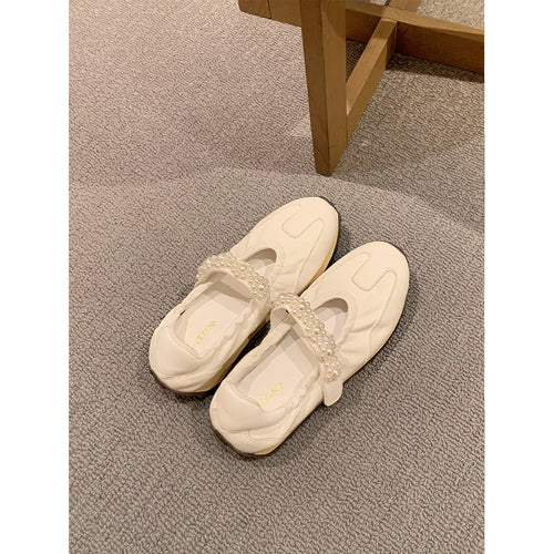 Dame Læder Ballerina Flats med Perlemorsdetalje Stilla