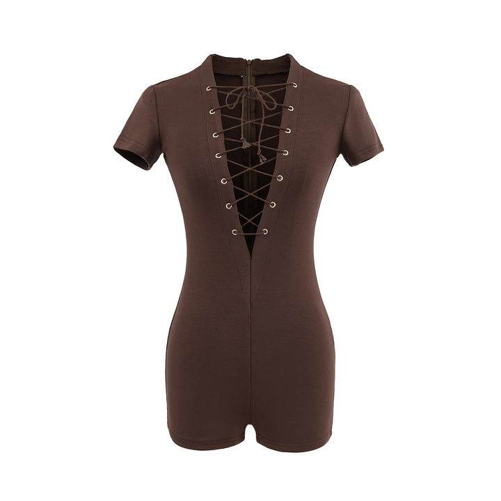 Dame jumpsuit med dyb V-udskæring og moderigtigt snøredesign Stilla