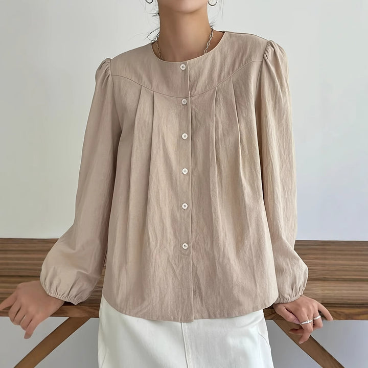 Dame Elegant Plissé Button-Up Bluse Stilla