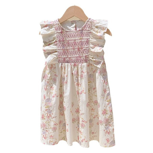 Pige Floral Smocked Kjole med Rufflesleeves Stilla
