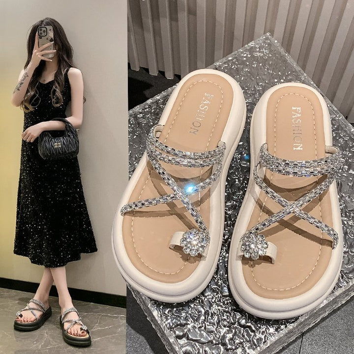 Dame Glamourøse Flip-Flops med funkende Smykkedetaljer og ergonomisk Sål Stilla