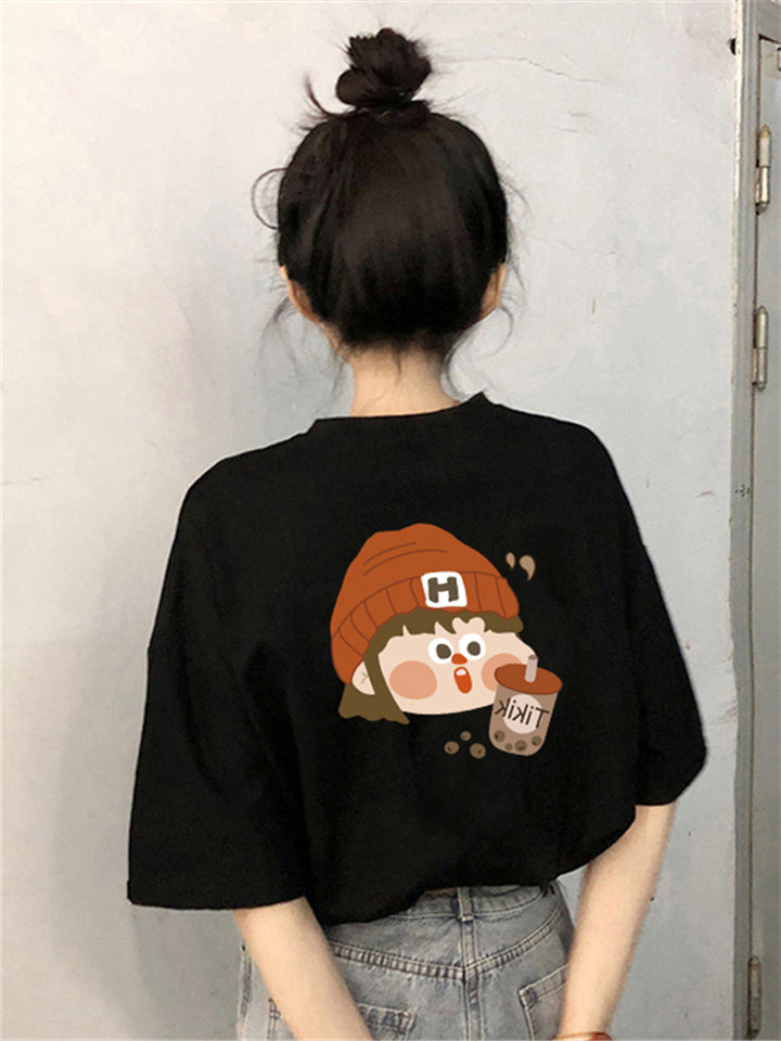 Dame T-shirt med kreativt tegneseriemotiv og afslappet oversized pasform Stilla
