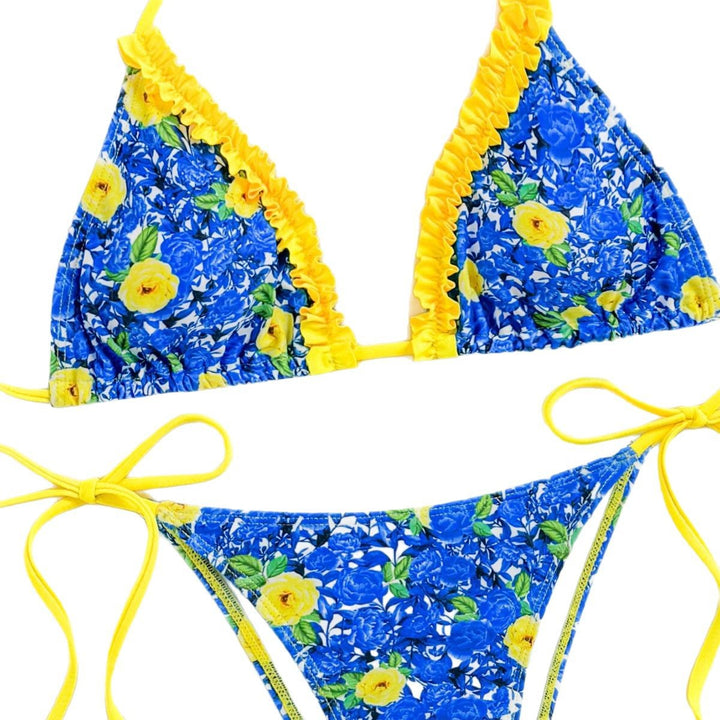 Dame bikini-sæt med legende blomsterdesign og ruffles detaljer Stilla