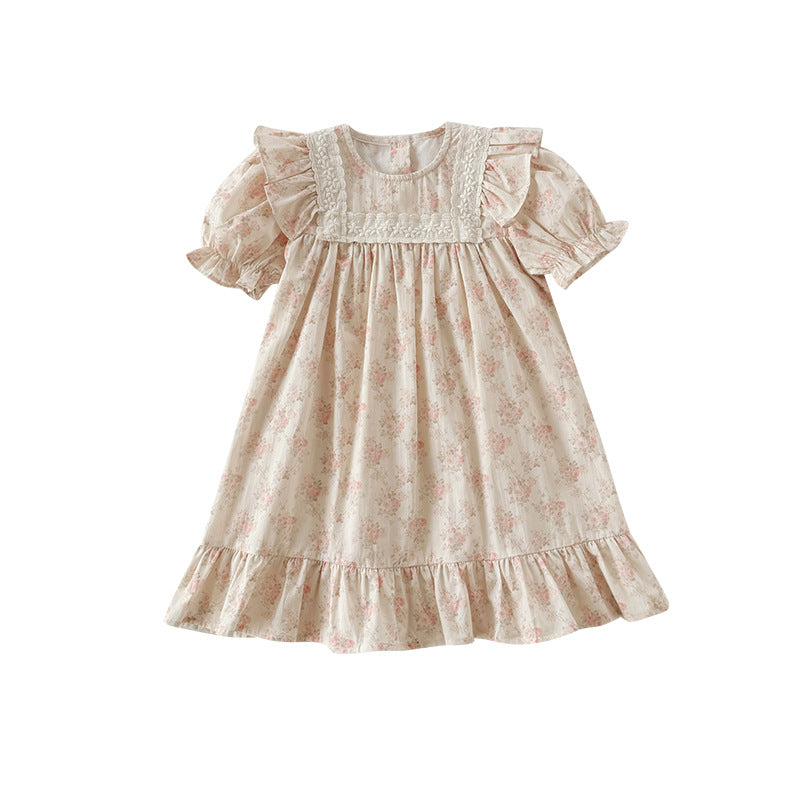 Pige Vintage Blomster Rynkekjole Stilla