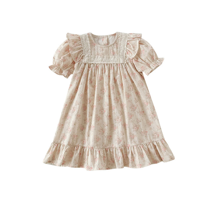 Pige Vintage Blomster Rynkekjole Stilla