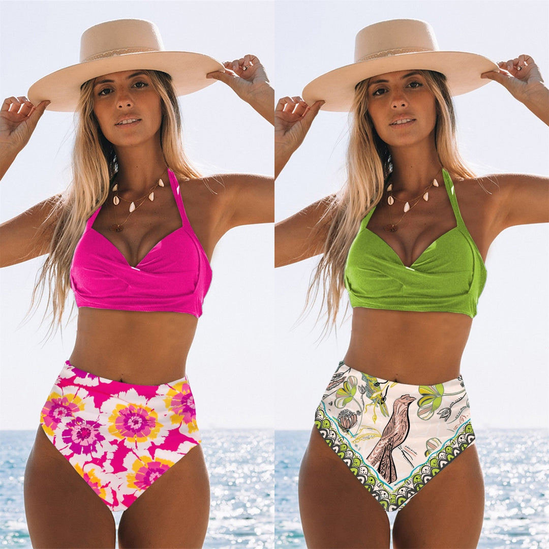 Dame bikini-sæt med elegant indpaknings-overdel og høj kvalitet højtaljede trusser Stilla