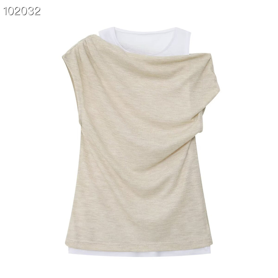 Damer casual overlay T-shirt med asymmetrisk snit og elegante folder Skovae