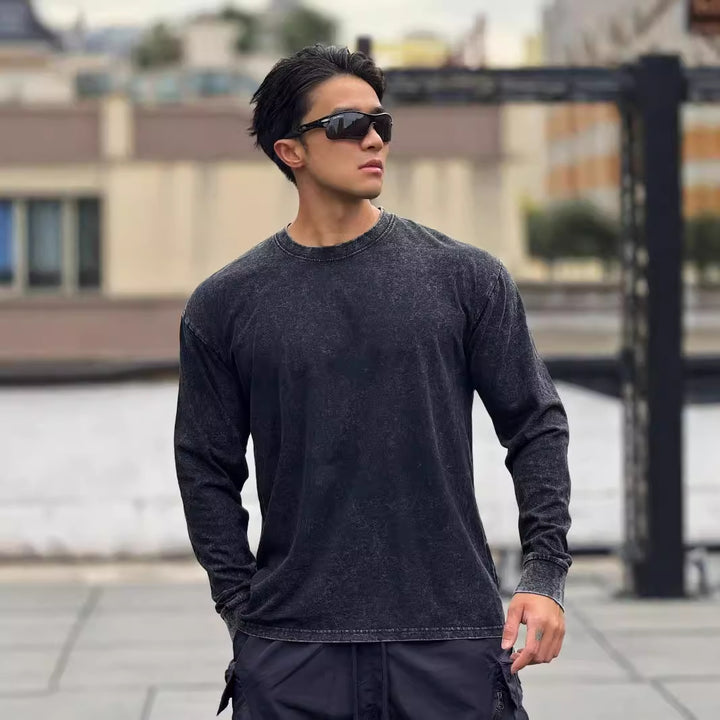 Herrer Langermet T-shirt med unik Vasket-effekt og afslappet Design Stilla