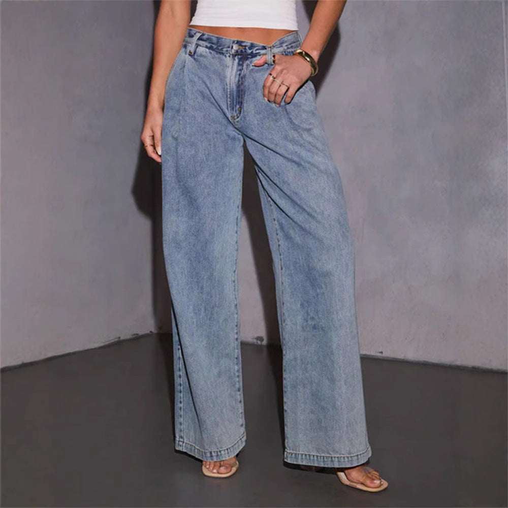 Dame bred jeans med høj talje og afslappet snit Stilla