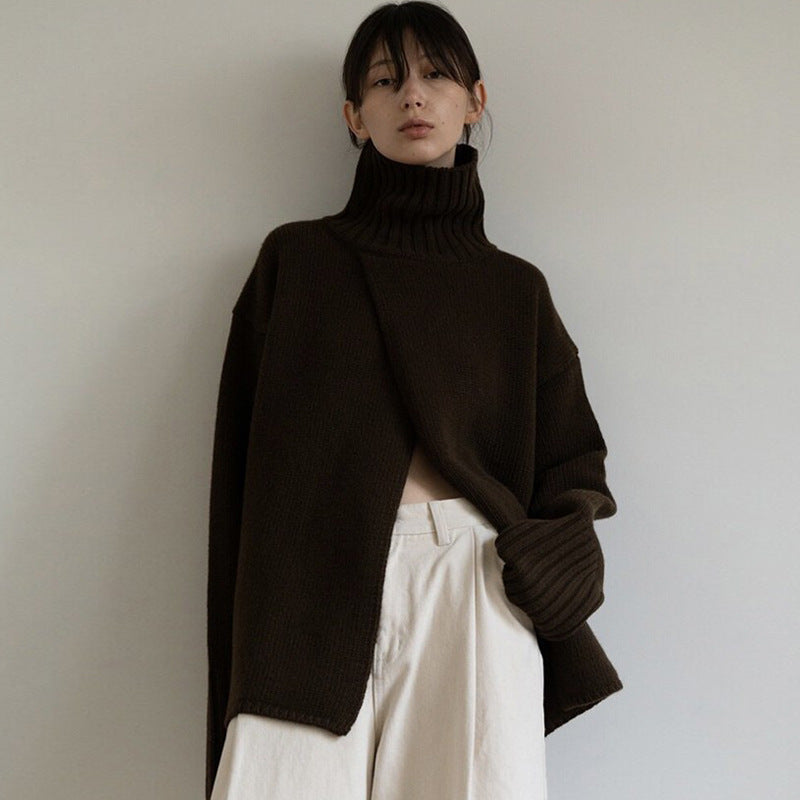 Damer Oversized Strikpullover med høj krave og afslappet snit Stilla