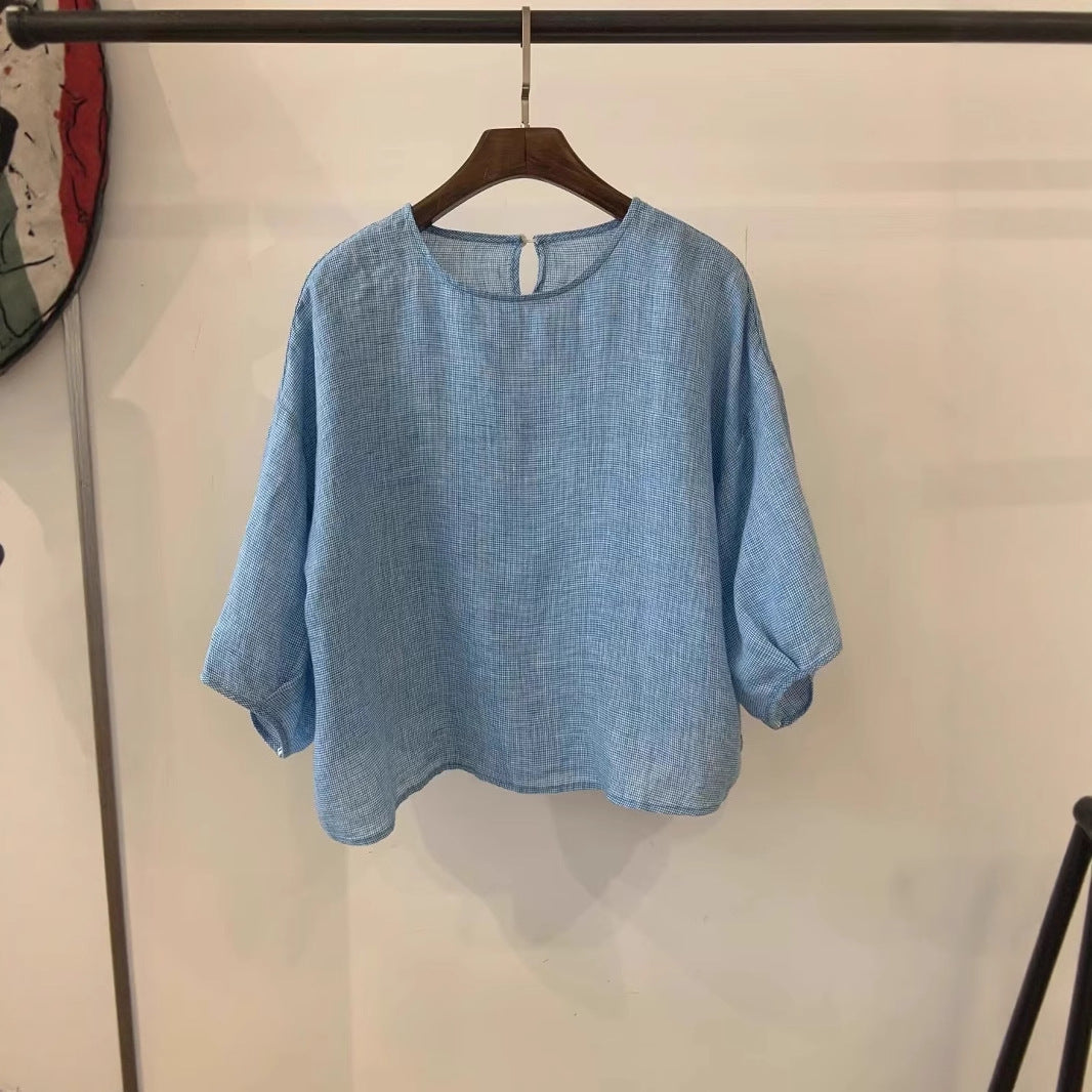 Femme Stilfuld Let Linned Knap-Ned Skjorte Stilla