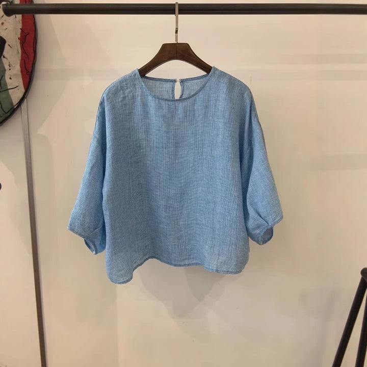 Femme Stilfuld Let Linned Knap-Ned Skjorte Stilla