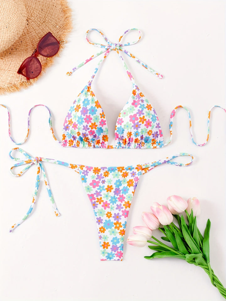 Damer Triangel-Bikini-sæt med blomstermønster og justerbare stropper Stilla