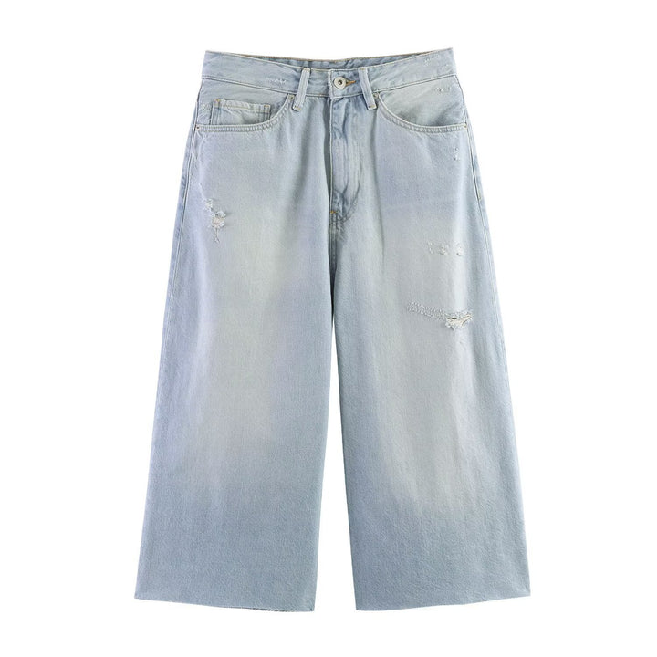 Damevidt skåret jeans i afslappet destroyed-design Skovae
