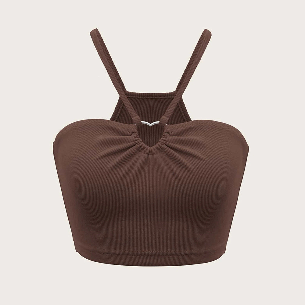 Kvinders crop top med justerbare spaghetti stropper og elegant samlingseffekt Stilla