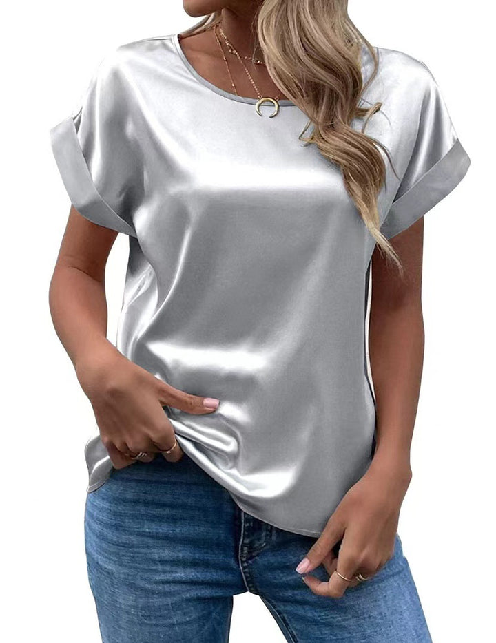 Dame Satin T-shirt med elegante detaljer Skovae