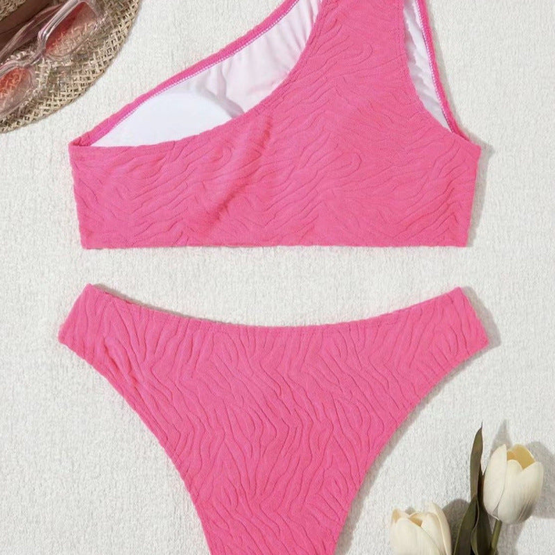 Dame Ensidet Bikini i moderne bølgemønster med asymmetrisk top Skovae