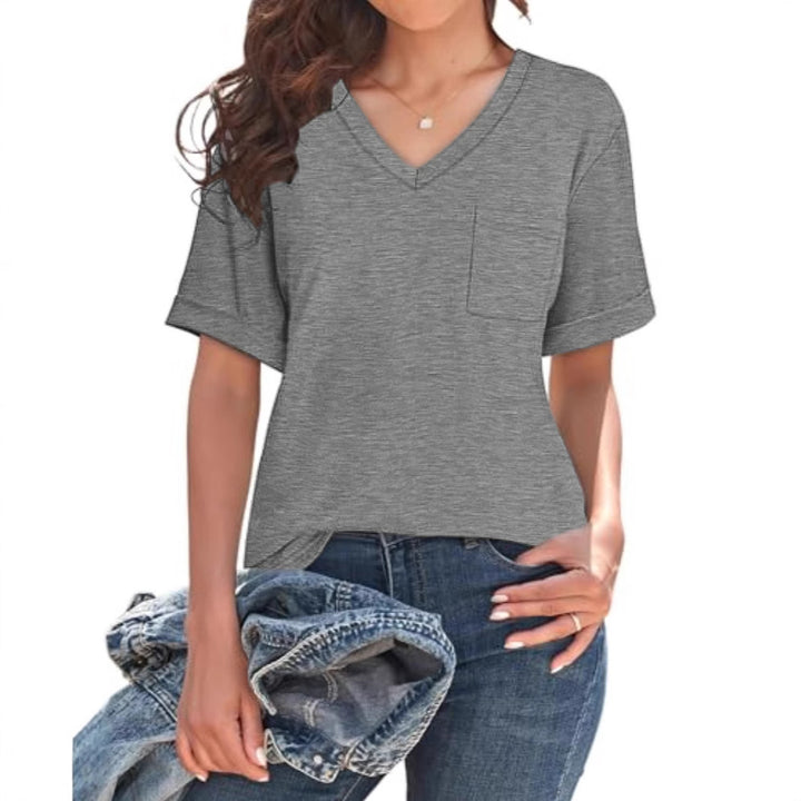 Dame Fritid V-Udskæring Lommer T-Shirt Stilla