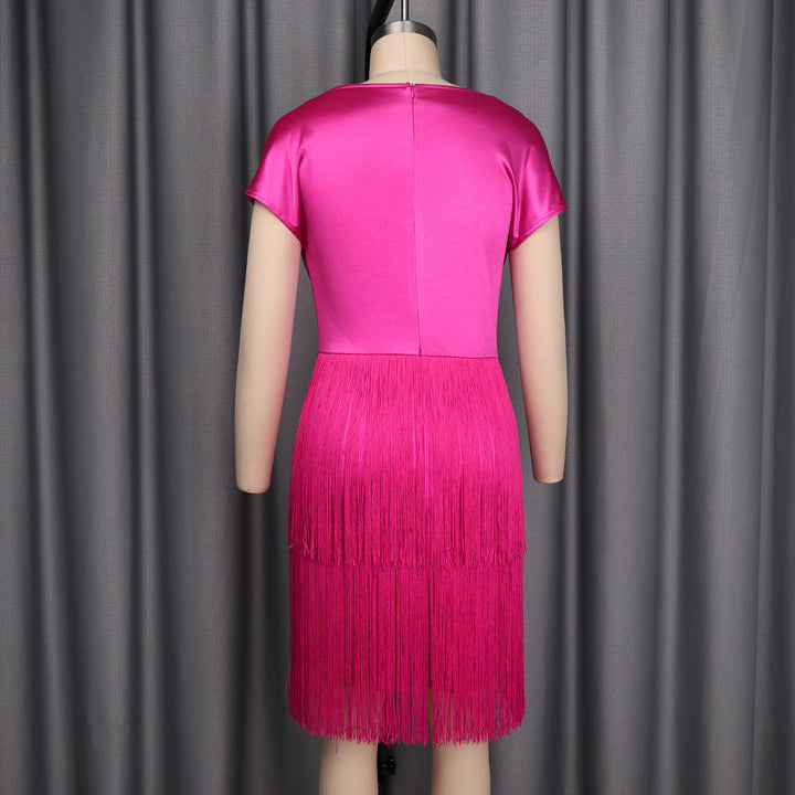 Dame skinnende fransedragt med elegant drapering Skovae