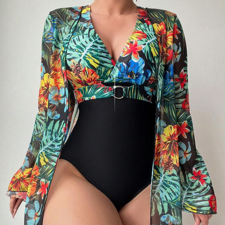 Dame Én-delt Badedragt med gennemsigtig Kimono og fashionable detaljer Stilla