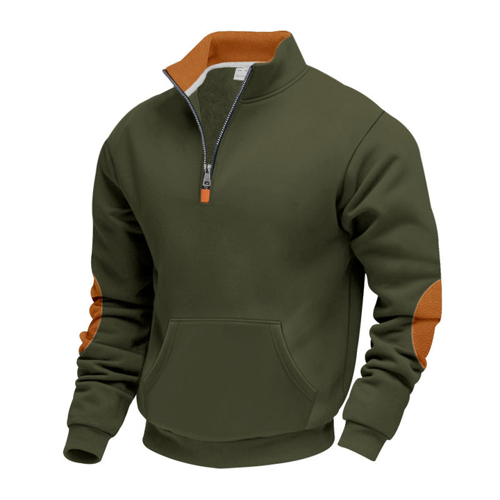 Herren nan isoleret halvzip-pullover med ståkrave fleece-foring kængurulomme og suede albue-patches Skovae