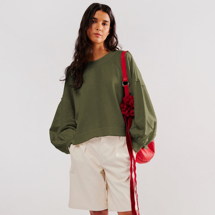 Dame afslappet cropped sweatshirt med voluminøse ærmer Stilla