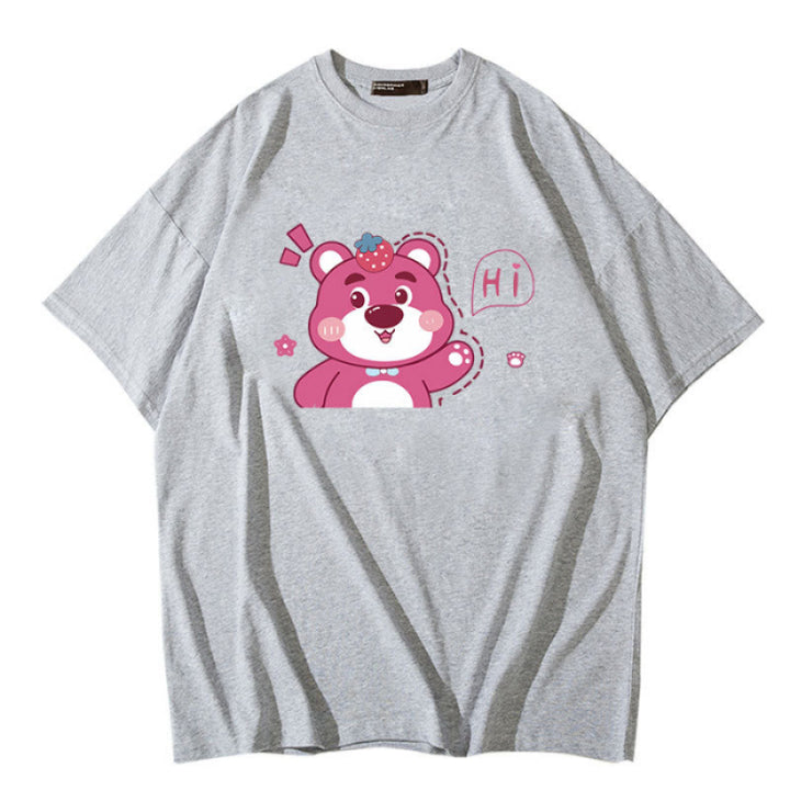 Dame T-shirt med muntert bjørnemotiv og afslappet oversized pasform Stilla