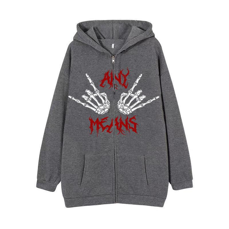 Damehoodie med unikt skeletdesign og praktiske kængurulommer Skovae
