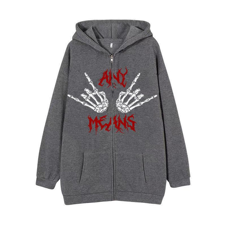 Damehoodie med unikt skeletdesign og praktiske kængurulommer Skovae