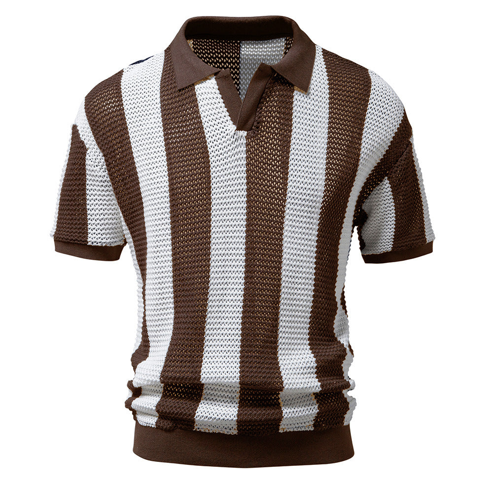 Herrer Poloshirt med åbent strikdesign og brede striber Stilla