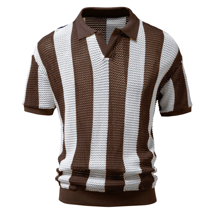 Herrer Poloshirt med åbent strikdesign og brede striber Stilla