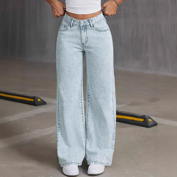 Dame Højtaljede Bredbenede Denim Jeans Stilla