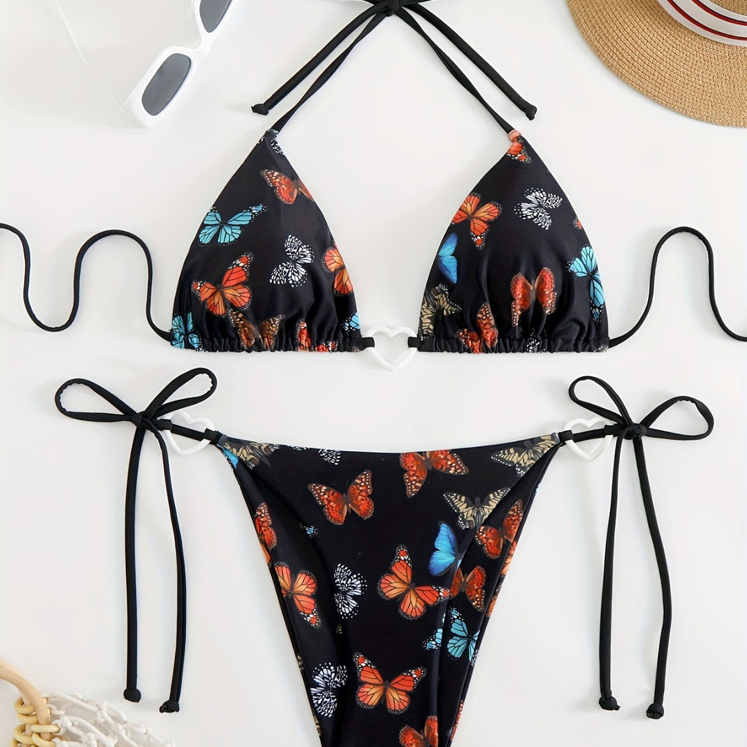 Dame triangel-bikini med unikt sommerfuglemønster Skovae