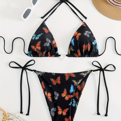 Dame triangel-bikini med unikt sommerfuglemønster Skovae