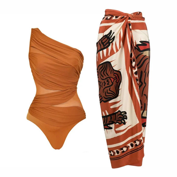 Dame badeoutfit med asymmetrisk design Skovae