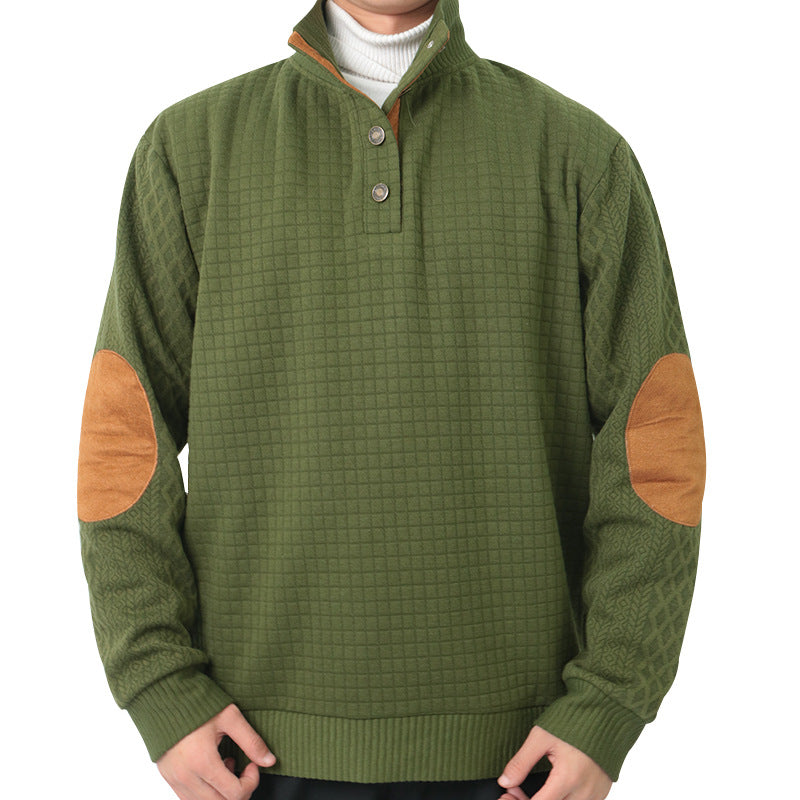 Herre fleecepullover med struktureret design og elegante læderdetaljer Stilla