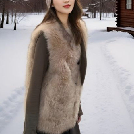 Dame Fluffy Vest med Knapdetaljer Stilla