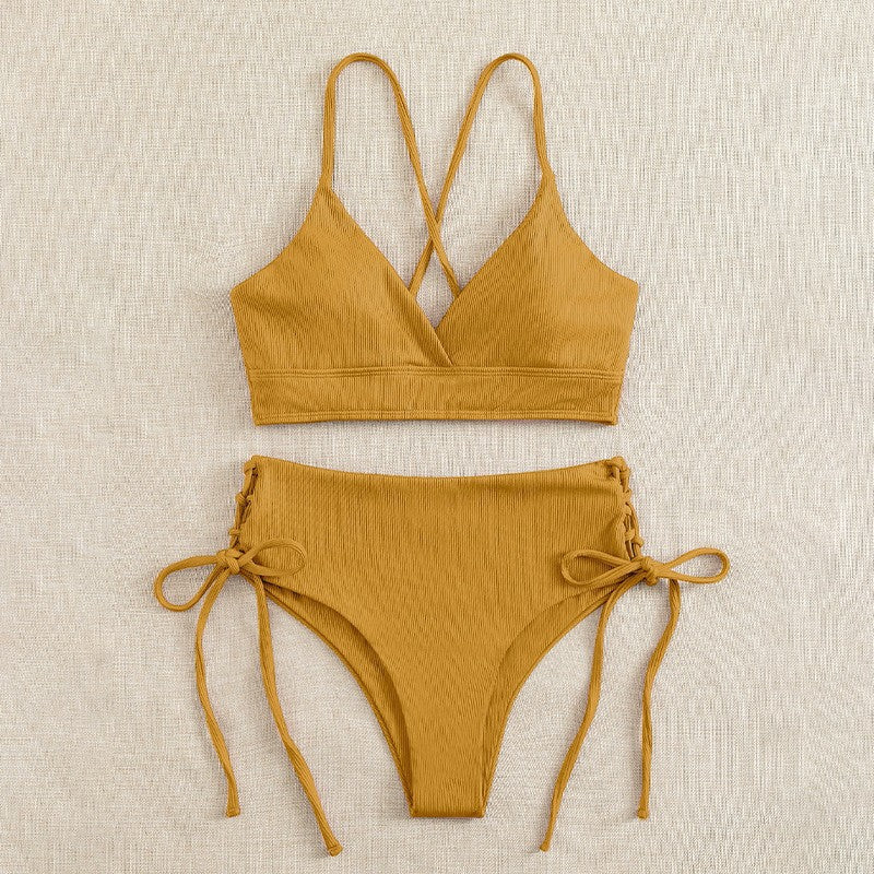 Dame triangel bikini med justerbare bånd og høje benudskæringer Skovae
