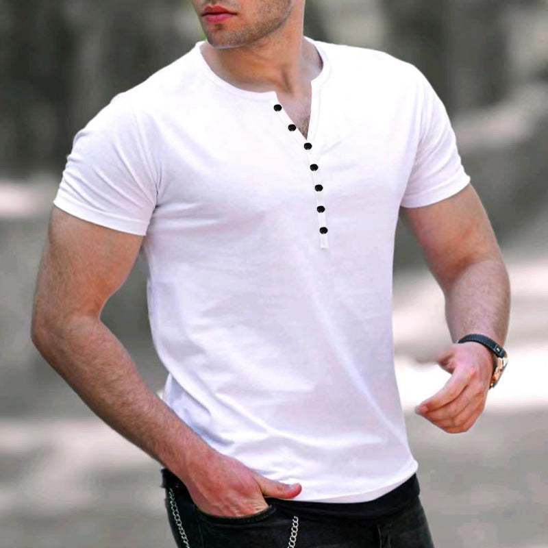 Herrer Fritid Kortærmet Henley T-shirt Stilla