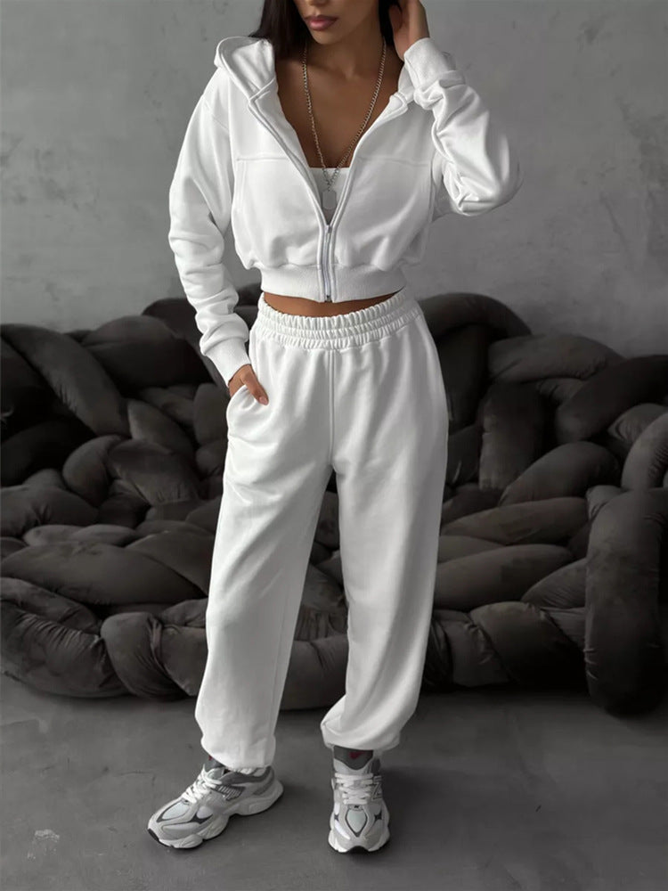 Kvinders sporty cropped jakke og bukser sæt Skovae