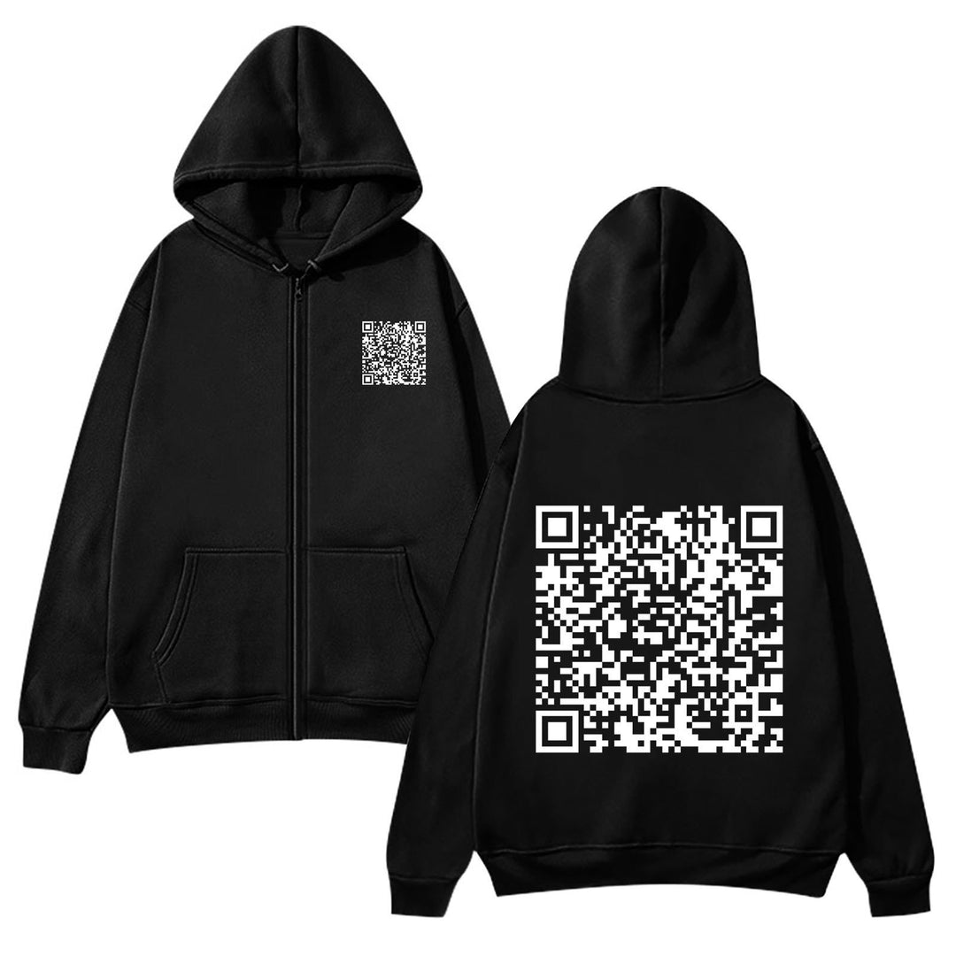 Kvinders hættejakke med QR-kode design og blødt fleece Skovae