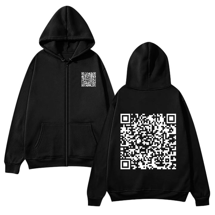 Kvinders hættejakke med QR-kode design og blødt fleece Skovae
