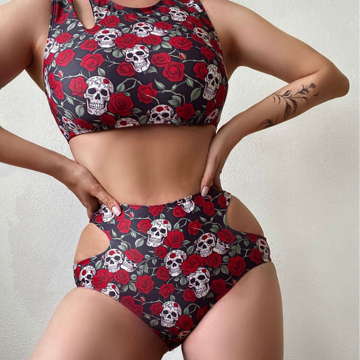 Dame Crop-Top Bikini Sæt med Detaljeudskæringer Skovae