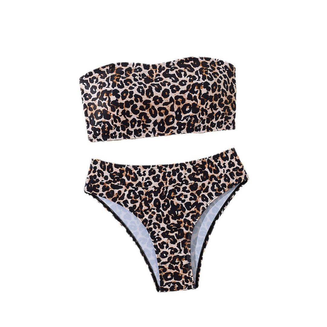 Dame bandeau-bikini med spændende leopardmønster Skovae