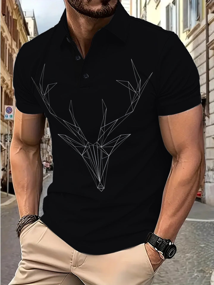Herre poloshirt med geometrisk hjortedesign og højkvalitets bomuldsblanding Stilla