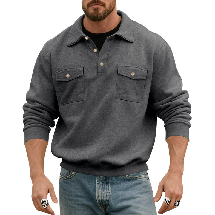 Herren nan Polokrave Sweatshirt med påsyede brystlommer og ribbede manchetter Skovae