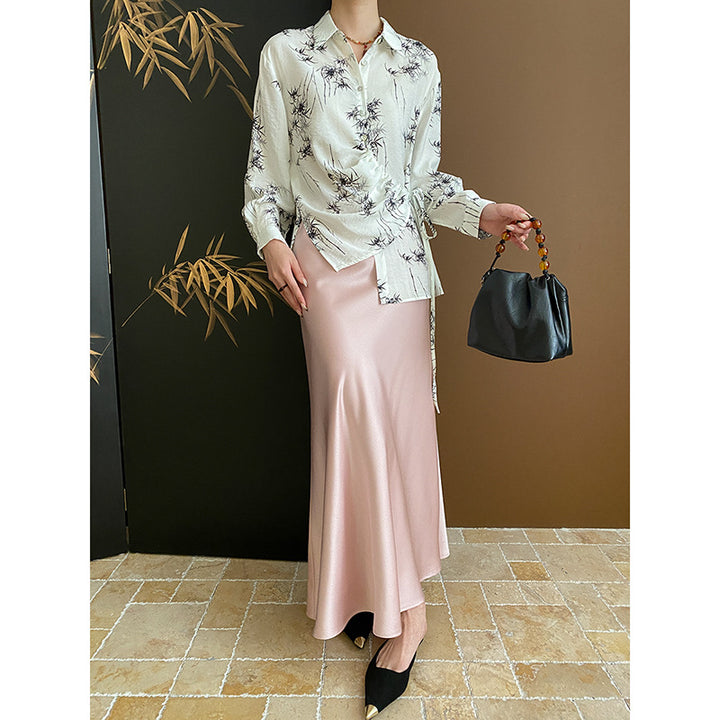 Damer Elegant Bluse Skjorte med Omslag Design og Blomster Mønster Stilla