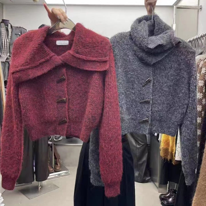 Kvinders cardigan med stilfuld krave og dekorative knapper Stilla