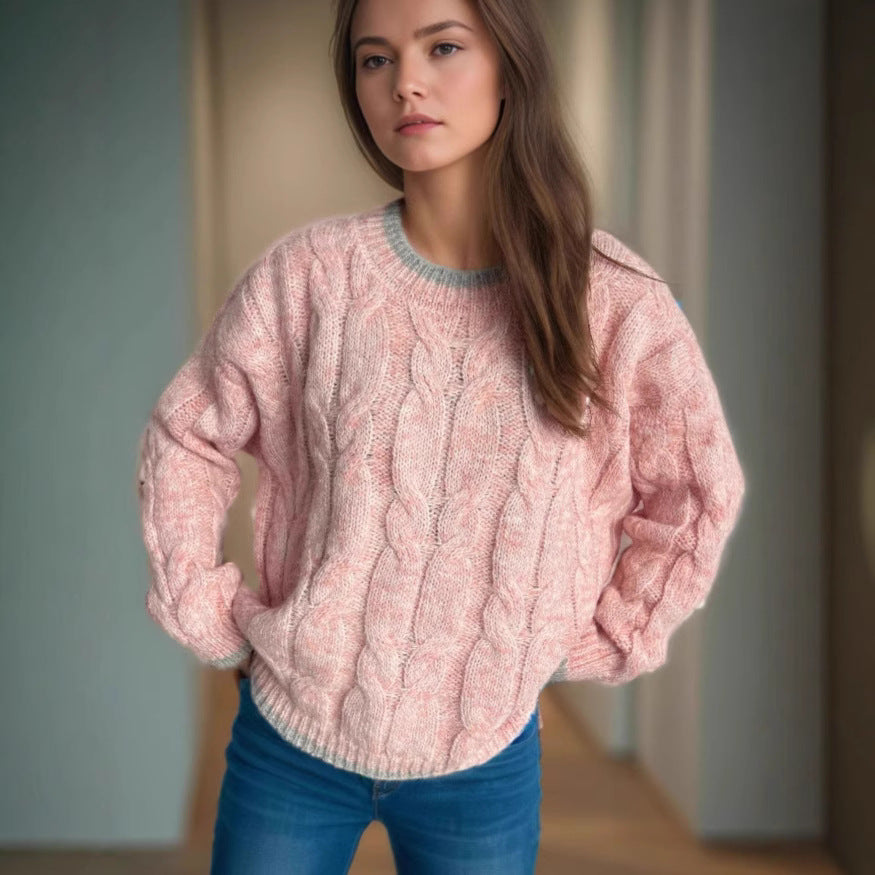 Kvinders chunky strikket sweater med tekstur og afslappet design Stilla