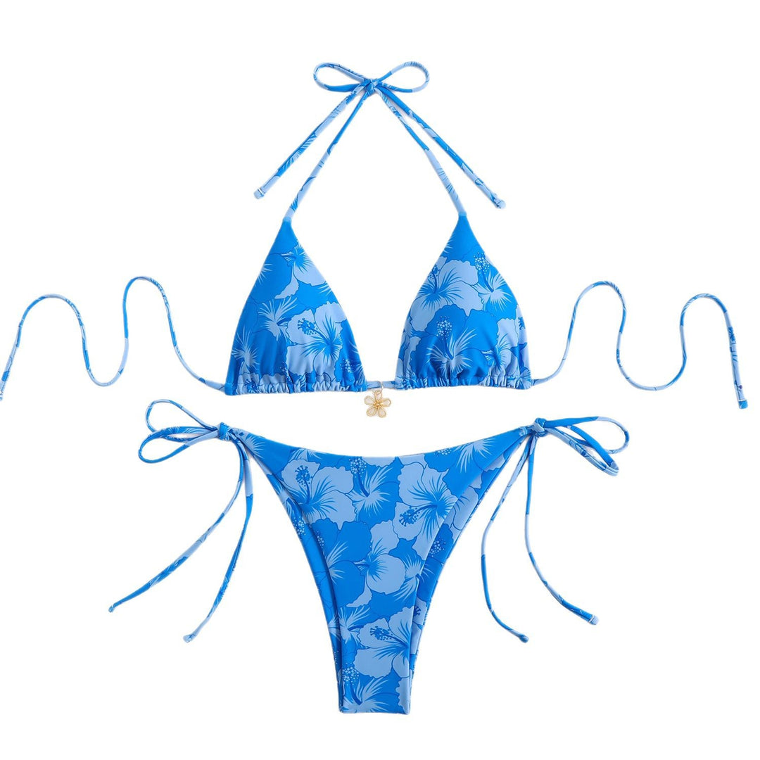Dame triangel-bikini med floralt design og justerbare stropper Skovae